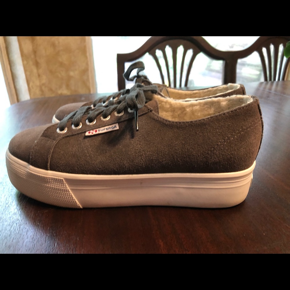 Superga platform grey fur lined suede size 8 - Picture 4 of 9